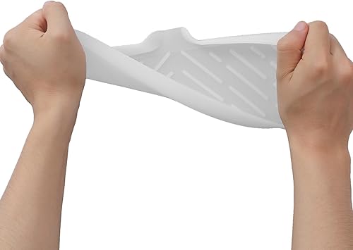 Vista 402 de Jaboneras de baño de silicona con boquilla de drenaje, organizador de fregadero de baño y cocina, soporte para esponja, bandeja de jabón para Gris