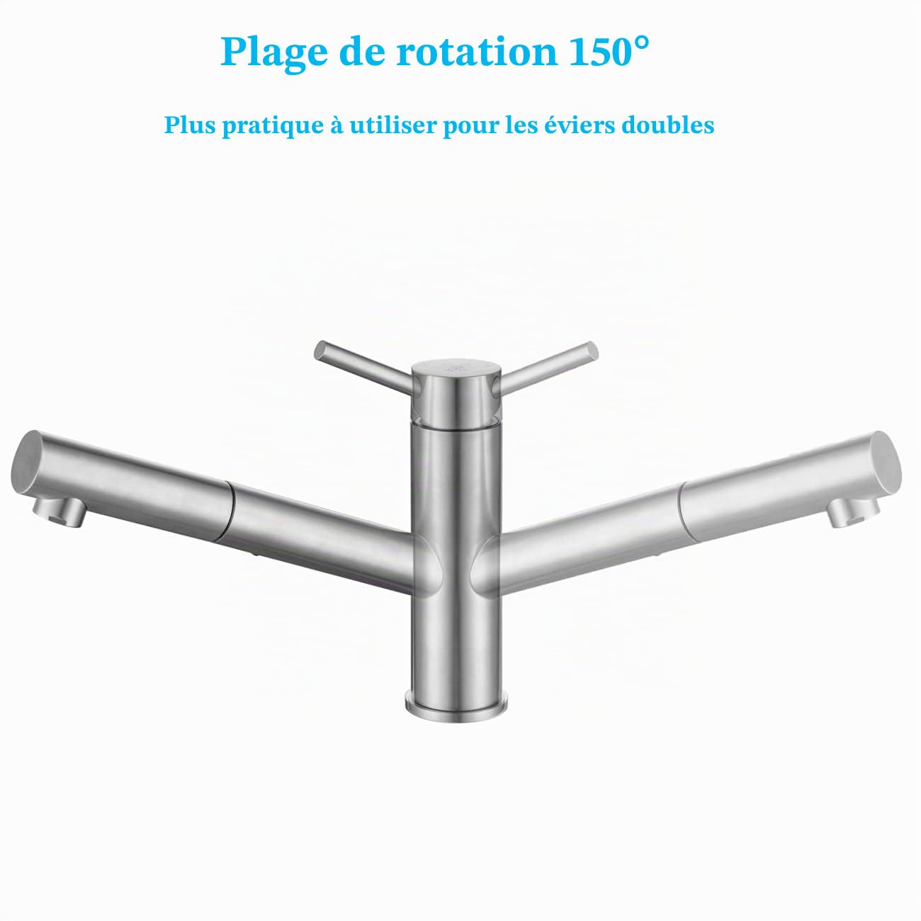 ONECE Robinet de Cuisine Brossé avec Douchette Extractible, Pivotant à 150° | Mitigeur pour Evier, Robinetterie en Acier Inoxydable, Aérateur Démontable, Robinet Eau Froide et Chaude
