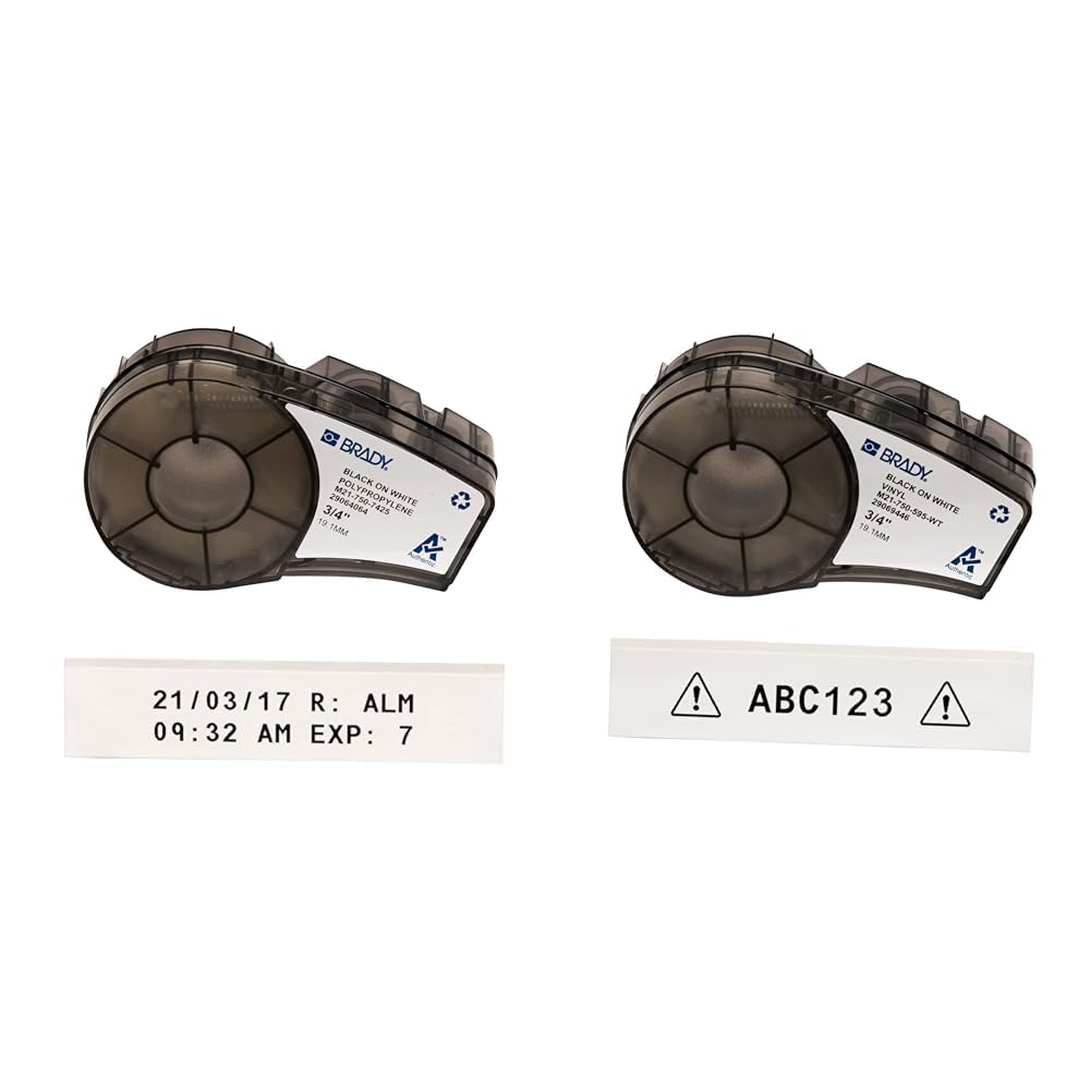 Brady Authentic M21-750 Chemical and Temp Resistant .75" W 21'L Polypropylene Label and All-Weather Vinyl .75" W 21'L Label for Indoor/Outdoor ID and Lab Equipment