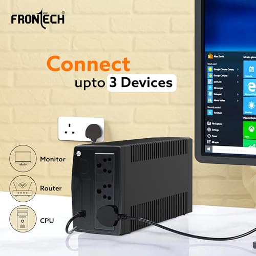 Image of FRONTECH UPS Force Static Converter - 600VA /360W | 12V /7Ah Lead Acid Battery, Maintenance Free Battery, LED Indicator, Power Backup & Protection for Home /Office PC and Desktop (2569 - Black)