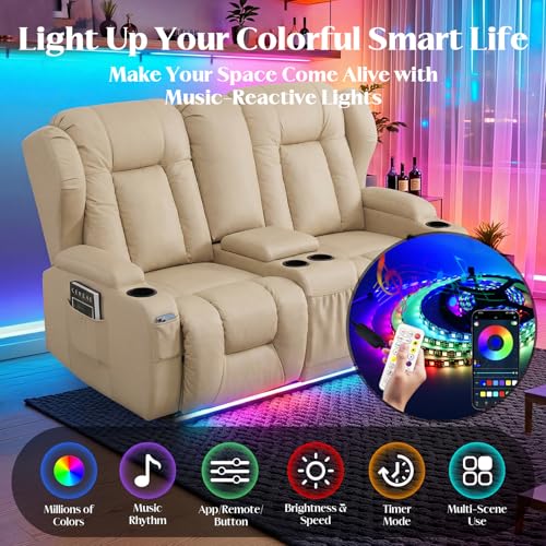 Image of SAMERY 65.5 inch Loveseat Recliner Sofa | Double Recliner Sofa & Console | Wall Hugger Loveseat Reclining RV Theater Seats | RV Couch Home Theater Seating Furniture (Fabric Beige)