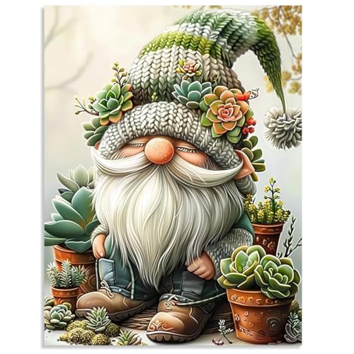 Stamped Cross Stitch Kits for Adults - Gnome Succulent Embroidery Kits for Beginners Adults,11 CT Patterns Dimensions Counted Cross Stitch Kits for Adults Arts Craft 12x16 inch