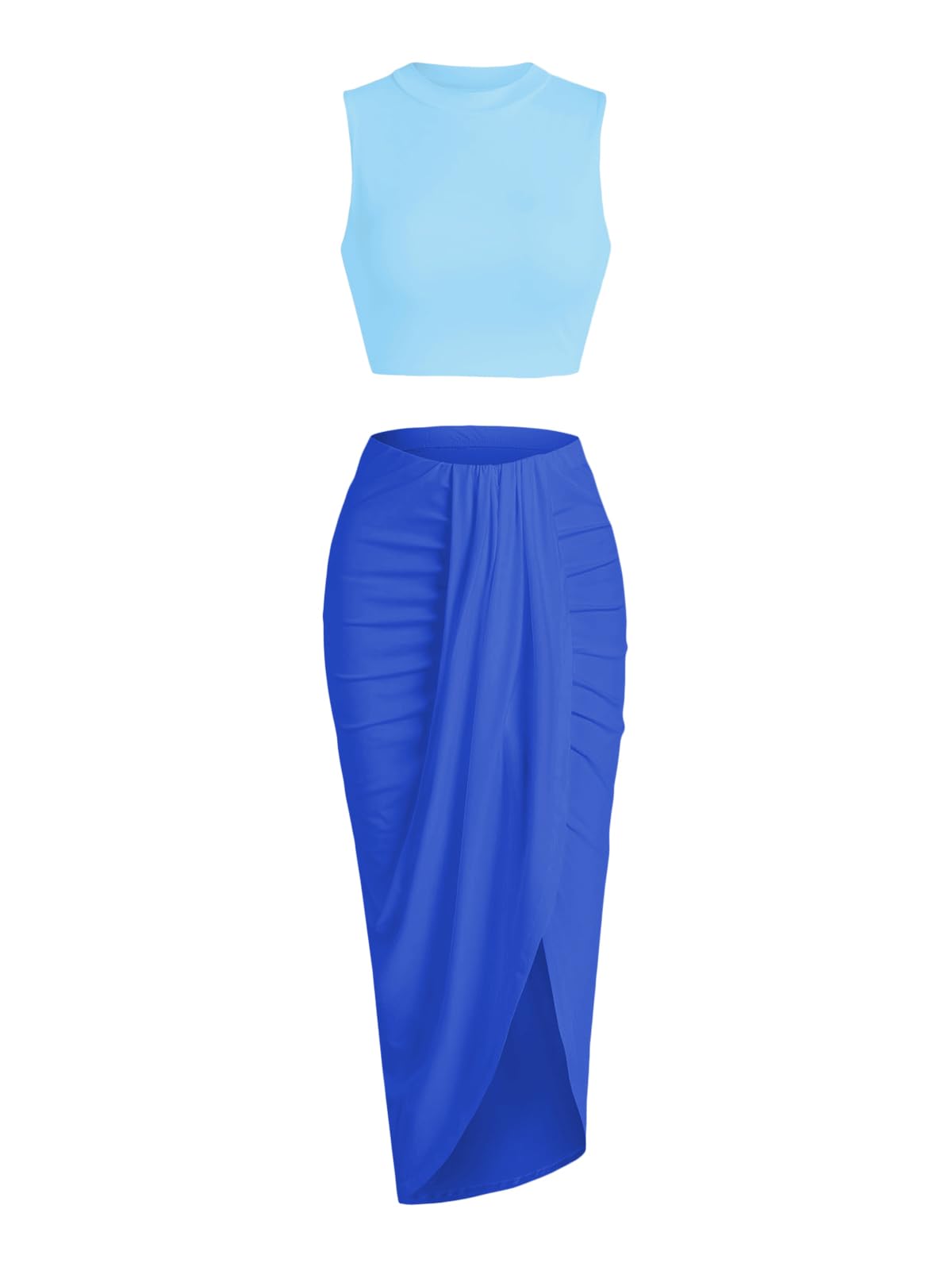 ZAFUL 2 Piece Skirt Sets for Women Crop Top Ruched Maxi Skirt Suiting