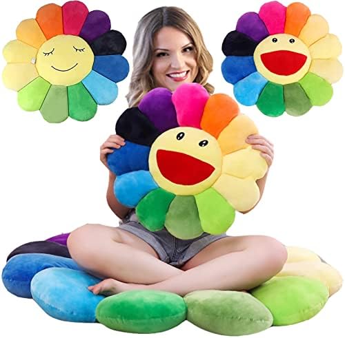 Flower Pillow-Rainbow Flower Pillow 17IN Floor Pillows & Cushions as Cushion/backrest/Floor mat, Colorful Flower Pillow Heals Smile, Smiley face Pillow is Used on Sofa/Chair/ Floor/Bed/car/Office etc