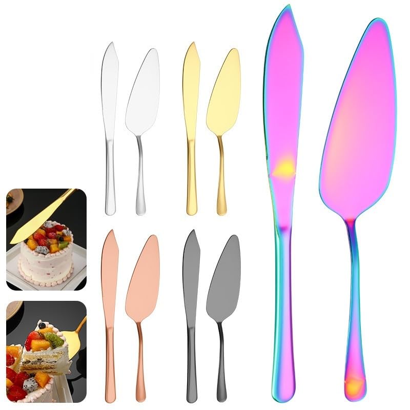 Besteckset, 1/4/6/8/10/12 Edelstahl-Kuchen-Pizzaspatel Hochzeitstortenspatel，Rainbow-8 Pieces