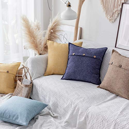 Home Brilliant Linen Throw Pillow Covers Triple Button Decorative Pillowcases Oblong Cushion Covers For Sofa Couch Bed, 12X20 Inch (30X50Cm), Navy Blue #TOP1