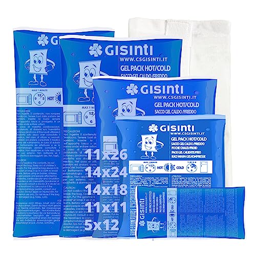 Gisinti Bolsa de Hielo Reutilizable Gel Frío y Caliente para Congelador y Microondas + Funda de Tela (5 Unidades Diferentes)