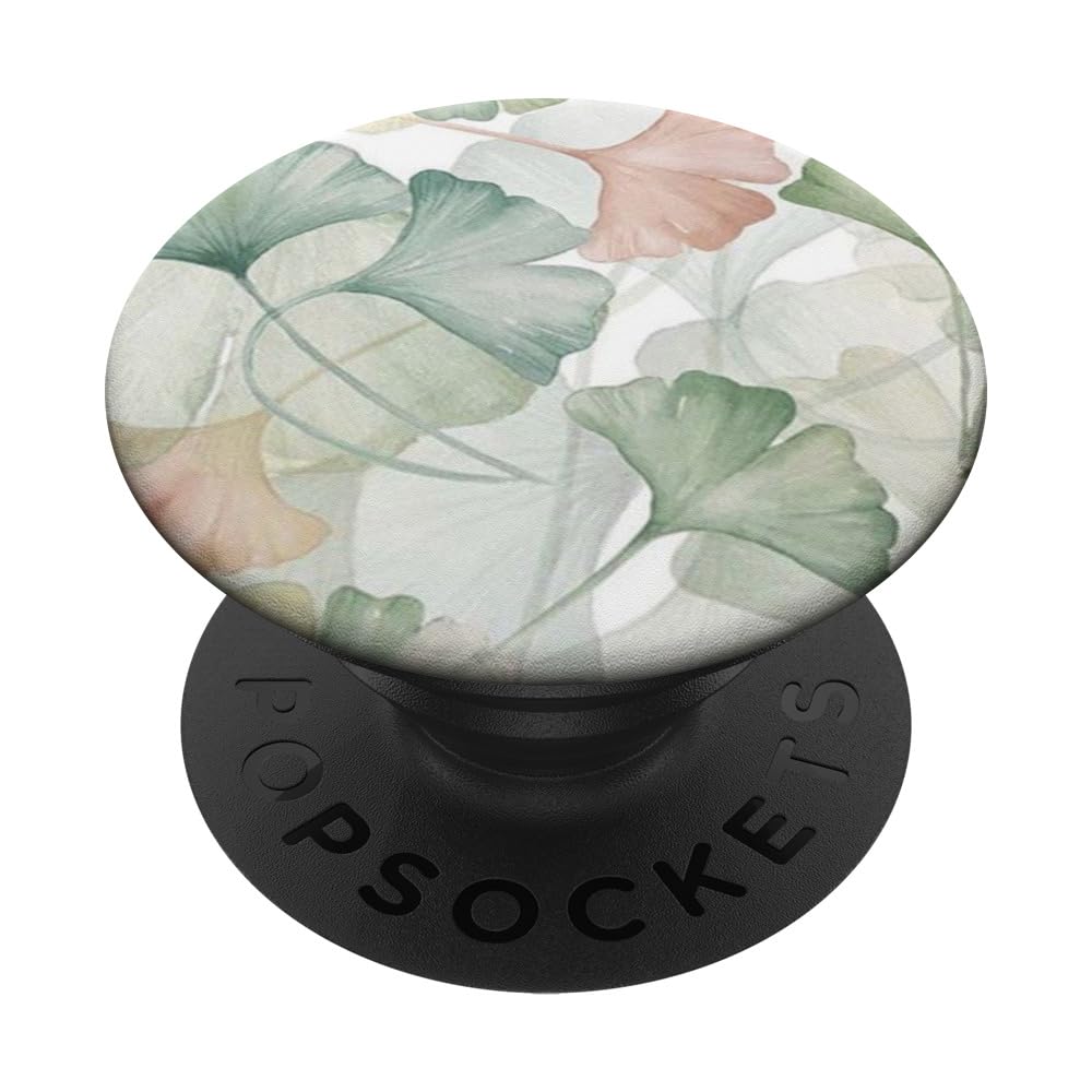 Pastel Ginkgo Leaf Art Soft Green Peach Botanical Pattern PopSockets Adhesive PopGrip