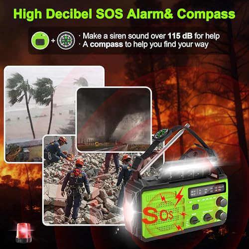 Emergency Radio with Solar & Hand Crank Radio 22200mWh (6000mAh) NOAA Emergency Weather Radio Alert, SOS Alarm, AM/FM, Hand Crank Flashlight, Compass for Tornado, Winter Storm, and Survival Kits - Image 3