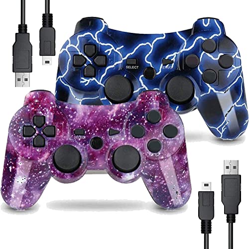 AUFGLO Gaming Controller für PS3, Wireless Move/Motion Controller Gamepad mit verbessertem Joystick Kompatibel mit Play Station - 3 (Blauer Blitz und roter Sternenhimmel) Cover