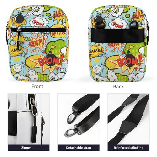 Kleine Umhängetasche mit Comic-Sprechblasen-Motiv, Pop-Art-Stil, Schultertasche für Damen und Herren, Mini-Umhängetasche mit verstellbaren Trägern, Siehe Abbildung, Einheitsgröße