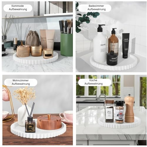 Weißes Deko Tablett Rund 23cm - Flexible Silikon-Ablage mit Spitzenrand, rutschfeste Unterlage für Adventskranz & Kerzen, Bruchsicher & Leise, Vielseitiger Dekoteller für Bad & Küche