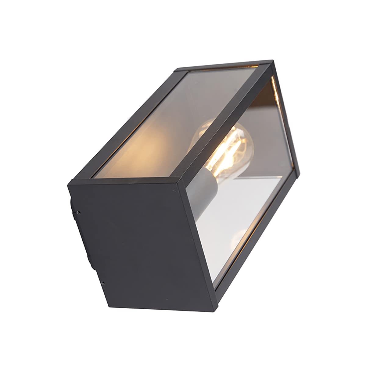 Qazqa Industrie außen Wandleuchte, Außenlampe mit Glas, Wandlampe für den Garten - Charlois - Schwarz, max. 40W, Geeignet für LED, 14cm, IP44, Im 2er-Set.