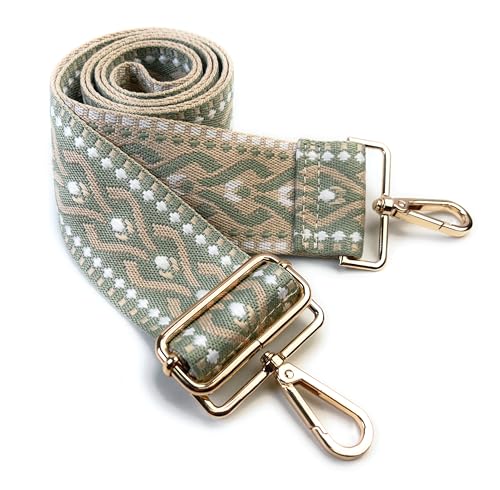 Image of Purse Strap Replacement for Crossbody Bags & Handbags | Premium Webbing with Light Gold Hardware Clip-On Installation Adjustable Length Comfortable Wide Guitar Style Strap