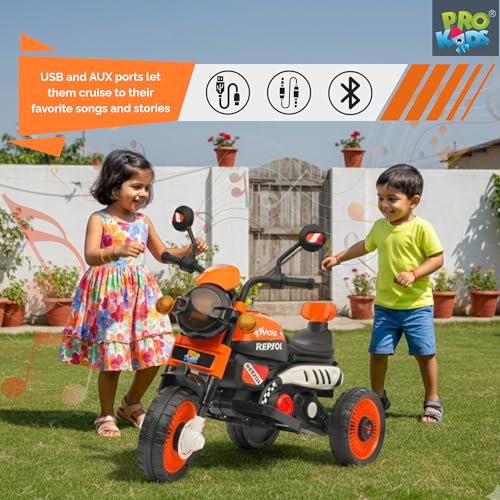 Image of PRO KIDS Cruise Rechargeable Electric Kids Bike with Bluetooth, USB, AUX, Music & LED | Ride-On Bike for Boys & Girls (1.5-4 Years) | 6V Battery Powered | Foot Accelerator