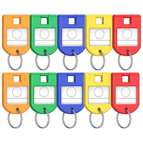 Uniclife 10 Pcs Key Tags, 5 Color Key Tags with Labels, Key Labels for Keychain, Plastic Key Identifiers with Split Ring, Blank Key Ring Tags for House, Office & School, 4 x 2.8 cm