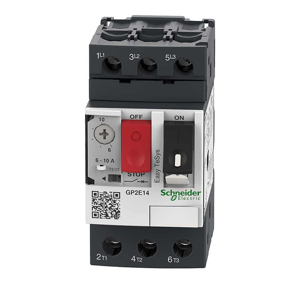 Schneider Electric GP2E14 Easy TeSys 3 Phase Manual Thermal Magnetic Motor Starter, 3 Pole, Screw Clamp Terminals, Push Button, 6-10 Amps