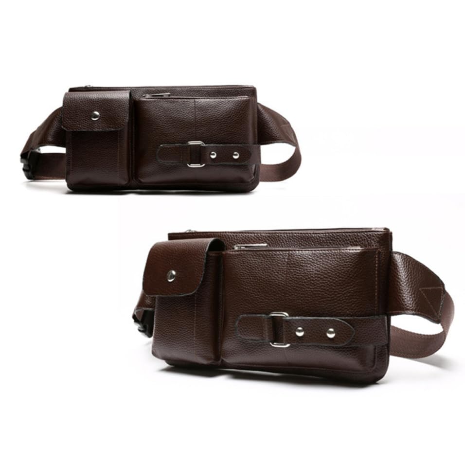 Bolso de pecho hombre cuero PU marrón bandolera manos libres casual y senderismo