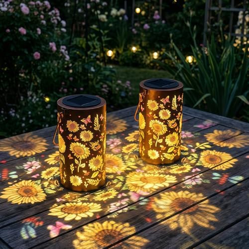 2 Pack Solar Sunflower Lights Outdoor Multicolor, Waterproof Gard...