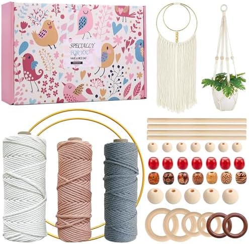 FREEBLOSS 6 Set Macrame Keychain Kit 2 Colors DIY Macrame Keychain Kit ...