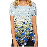 Ceboyel Womens 2023 Floral Print Summer Tops Dressy Trendy Shirts Short Sleeve Casual Blouses Trendy Ladies Clothes Cute Tops for Women Trendy Going Out Sky Blue x