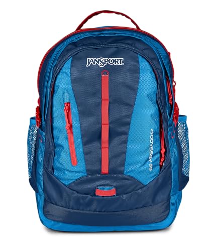 Image of JanSport Odyssey 38L Laptop & Hiking Backpack, Fits 15 inch Laptop or 3 L Hydration Bladder, Navy, Tuck-Away Hip Belt, Dual Main Compartments, Ergonomic Padding, College & Travel Daypack