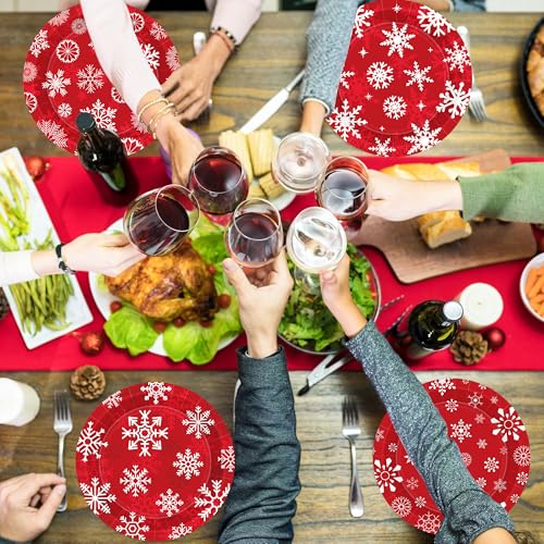 QZYL 48 Pcs Christmas Plates, Disposable Christmas Paper Plates Set in 4 Styles, 9" Red Xmas Snowflake Plate, Xmas Party Supplies for Ugly Sweater Winter Holiday Dinnerware Decor – Image 8