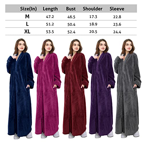 Hellomamma Womens Robes Warm Plush Winter Robe, Zip Up Long Fleece Bath Robes Female, Zipper Bathrobes For Women Purple #TOP6