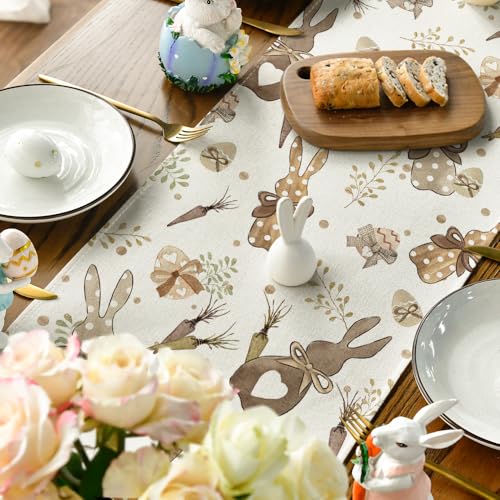 Artoid Mode Carrots Bunny Rabbits Easter Table Runner, Seasonal Spring Kitchen Dining Table Decoration for Home Party Decor 40x240 cm - Image 5