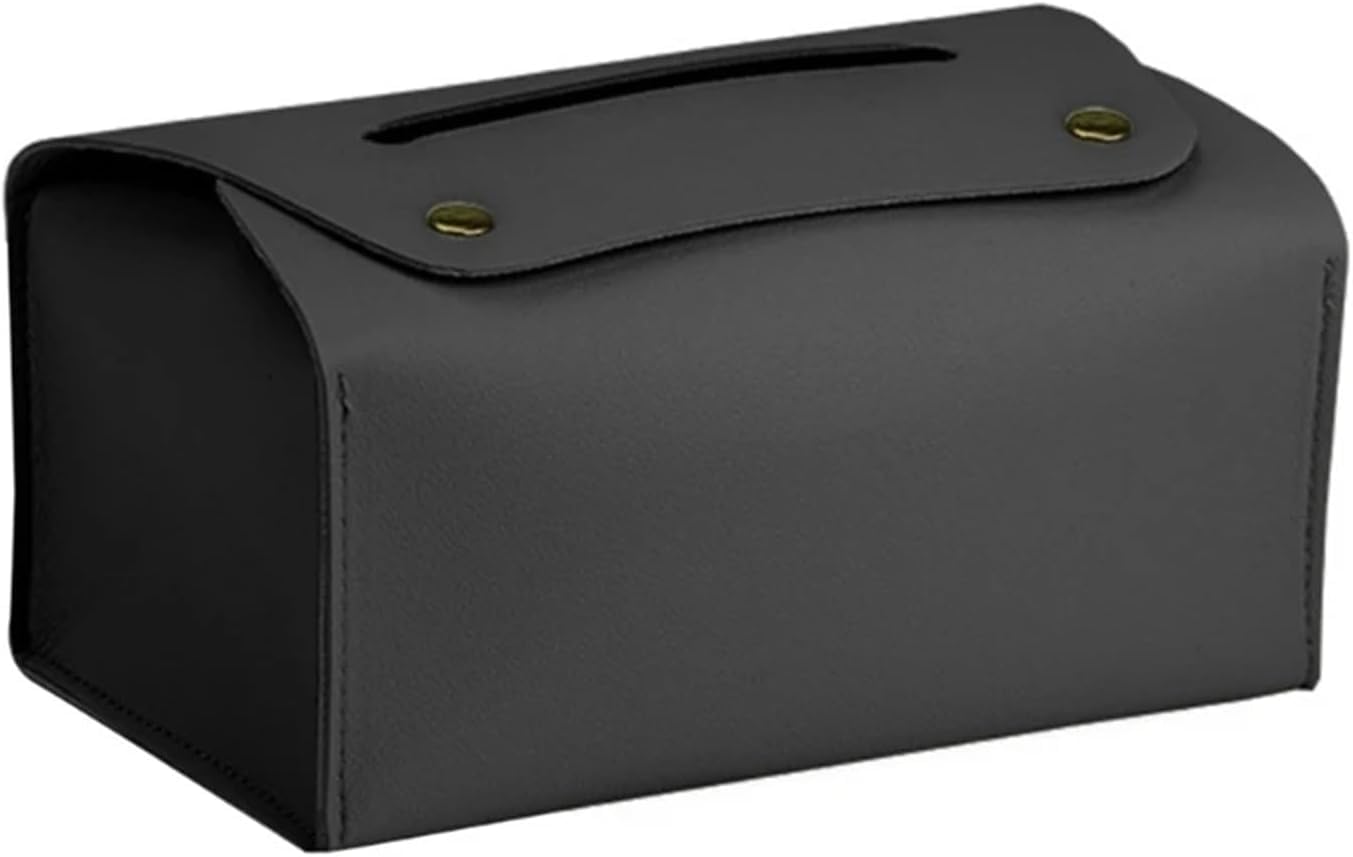 Tissue Box Cover Holder, Leather Tissue Box Rectangular Napkin Dispenser Rack Paper Towel Container(Black)