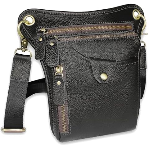 DK86 Genuine Leather hip bag Thigh Drop Leg Bag Waist fanny Pack for Men and Women Black Cover
