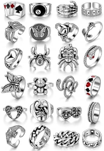 KISS WIFE Gothic Rings Set, Vintage Silver Stackable Knuckle Rings, Retro Casual Unisex Jewelry Gifts