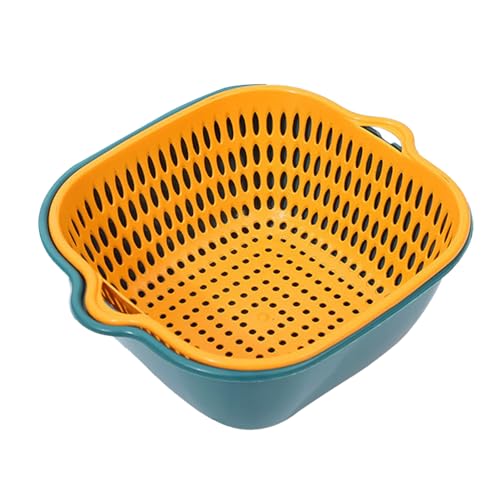 Zerodis Vegetable Washing Baskets in The Kitchen, Kitchen Nesting Vegetable Fruit Washing Soaking Basket Plastic 2 in 1 Drain Colander Bowl Set Kitchen Fruit Washing Basin Strainer (M)