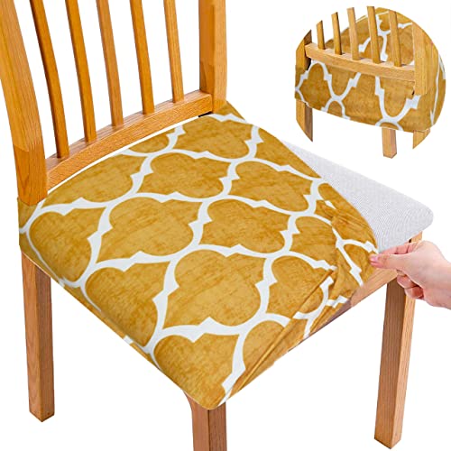 ALERMO Universal Size Dining Chair Seat Cover Set of 6 Seater pcs are Easily Washable Strechable and Comfortable for Dining Room Home Decor Slip Cover (Yellow)
