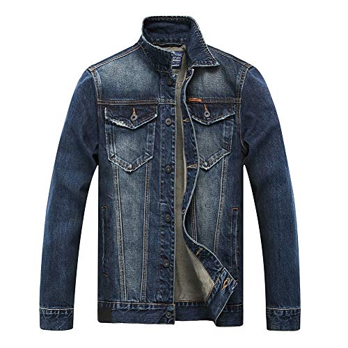 LZLER Men's Denim Jackets Distressed Destroyed Classic Vintage Slim Fit Ripped 2024 Fashion Trendy Trucker Jean Jackets, Dark Blue, X-Large
