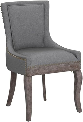 Miniatura 5 de Aoowow Juego de 2 sillas laterales tapizadas vintage de tela, sillas de madera maciza para cocina, comedor con cabezas de clavo, patas de madera