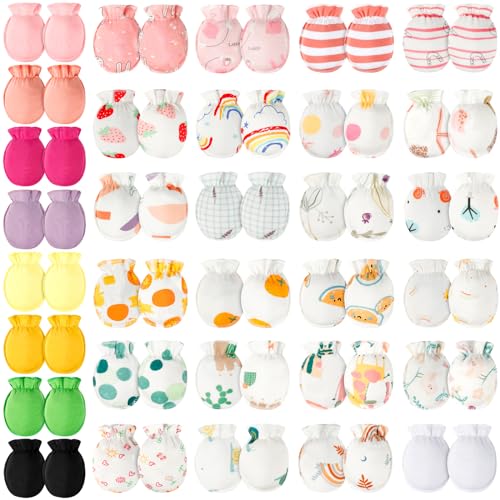 Image of ONESING 32 Pairs Baby Mittens Baby Gloves No Scratch 0-6 Months Baby Essentials Mittens for Newborn Baby Boys Girls