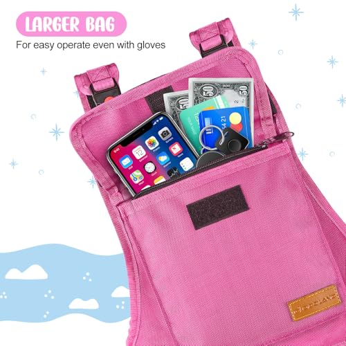 Odoland Ski and Snowboard Training Harness for Kids, Skiing Strap with Backpack, Adjustable Seat Strap and Easy Lift Handle, Speed Control Teaching, Perfect for Kid Beginners Boy and Girl, Pink - Thumbnail 4