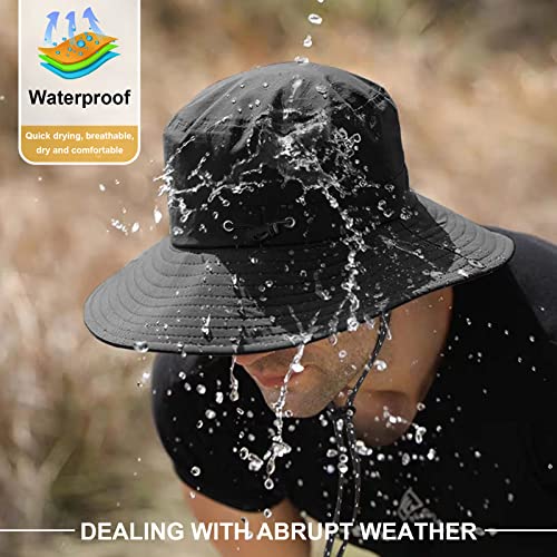 Voqeen Sonnenhut Fischerhut Damen Herren Outdoor Faltbar Anglerhut Sonnenschutz Wasserdichter UPF 50+ Unisex Sommerhut Wanderhut Regenhut 54-62cm,Schwarz