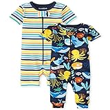 The Children's Place Baby and Toddler Boys Sea Life Striped Snug Fit Cotton One Piece Pajamas 2-Pack, Thunder Blue, 3T