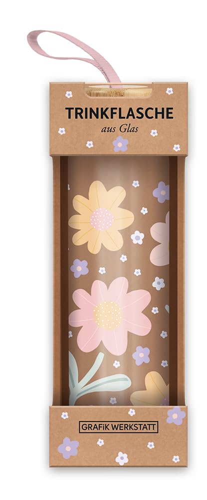 Grafik-Werkstatt Glass Water Bottle with Funny Saying | with Handle Loop | 550 ml | Flowers