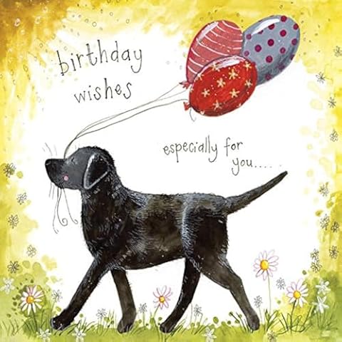 Alex Clark Labrador Birthday Card with Flowers Cover
