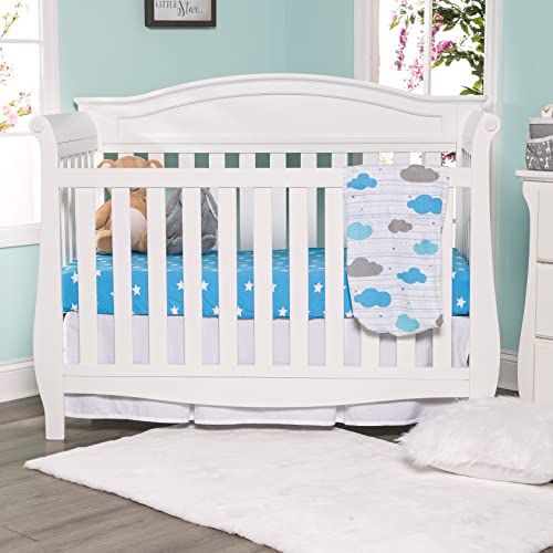 2 Pack Fitted Crib Sheets for Boys in 100% Jersey Knit Cotton –Boy’s Crib Mattress Sheets in Celestial Themes - Blue with White Stars and White with Blue and Gray Clouds by Everyday Kids