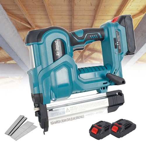 ZMJGLL Clavadora inalámbrica, Grapadora eléctrica para tapicería y carpintería, Clavadora de Mano con 2 baterías Removibles, para Grapas y Clavos Rectos (Blue)