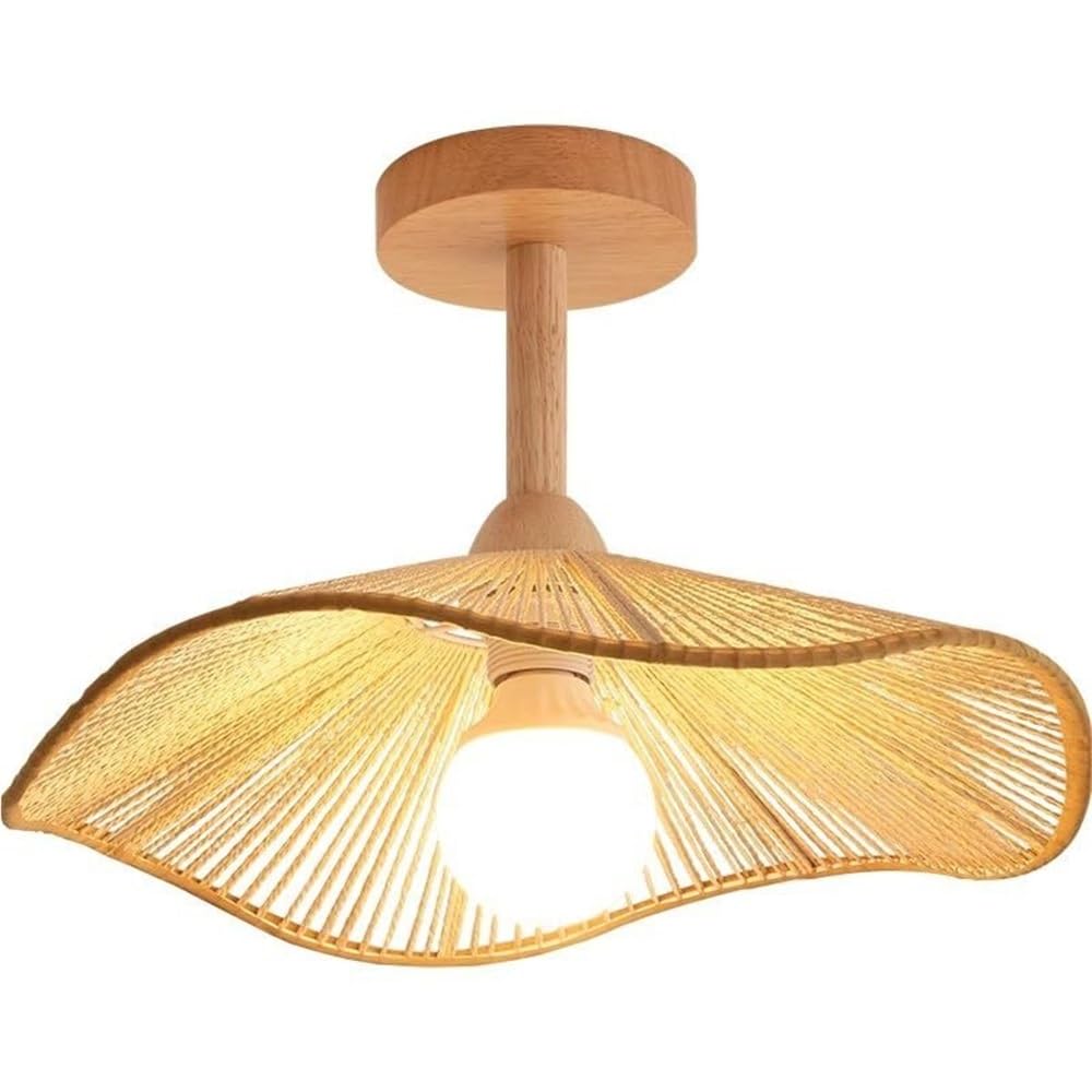 Plafonnier semi-encastré en rotin tressé Japandi, luminaire bohème pour plafond de chambre