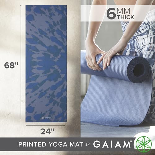 Image of Gaiam Premium Yoga Mat, 6mm Thick Print Mat | Premium 6mm thick cushioning for joint support. Non-slip print design for yoga, Pilates & floor workouts.