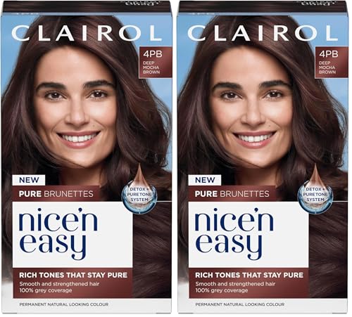 Image of Clairol Nice n’ Easy Pure Brunettes Hair Colour | Pure and Rich Brown Tones | Smooth, Natural Hair Colour | With Pre-Colour Serum | 100% Grey Coverage | 4PB Deep Mocha Brown| Permanent Hair Dye