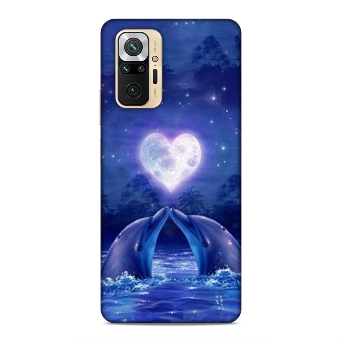 LETAPS® Printed Mobile Back Hard Case Cover for Xiaomi Redmi Note 10 Pro Max | Dolphin Love, Love Shape Moon, Beautiful night-2175