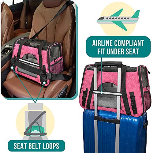 Petami Premium Airline Approved Soft-Sided Pet Travel Carrier | Ventilated, Comfortable Design With Safety Features | Ideal For Small To Medium Sized Cats, Dogs, And Pets (Small, Heather Pink) #TOP5