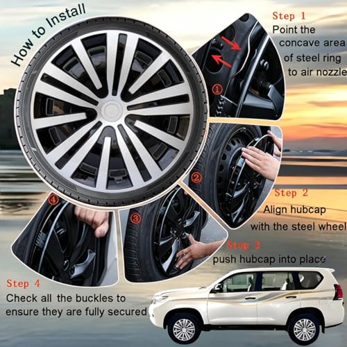 Image of Hubcap Wheel Cover Replacement R16 Hub Caps Universal Wheel Rim Cover ABS Material Exterior Accessories Snap On Car Truck SUV -Set of 4 (16-Inch, Silver-Black)